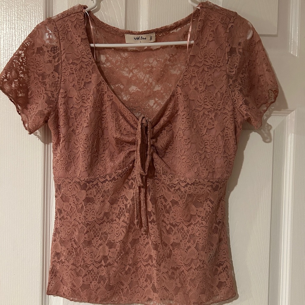Wild Fable Women's Lace Top - Pink Blush Size L